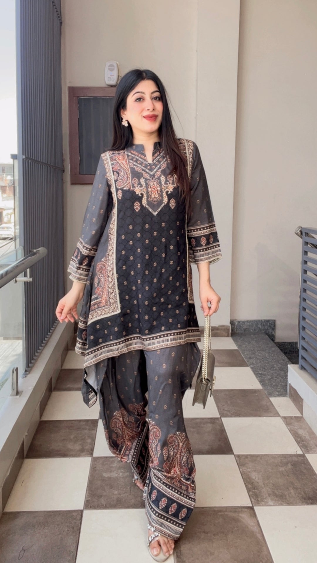 "NINA"-CHARCOAL BLACK FARSHI TWO PIECE SET