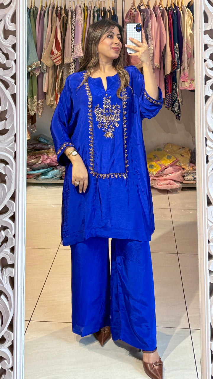 "mahnoor"-blue festive embellished two piece set