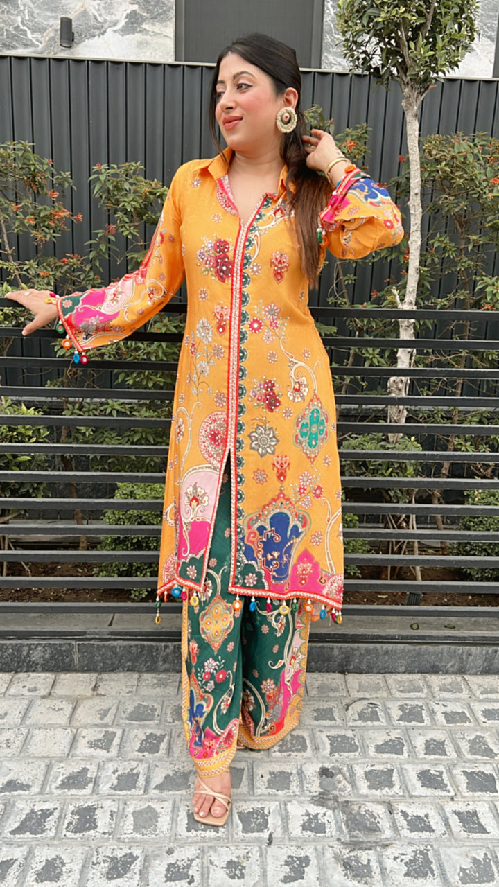 Yellow Embellished Festive Set