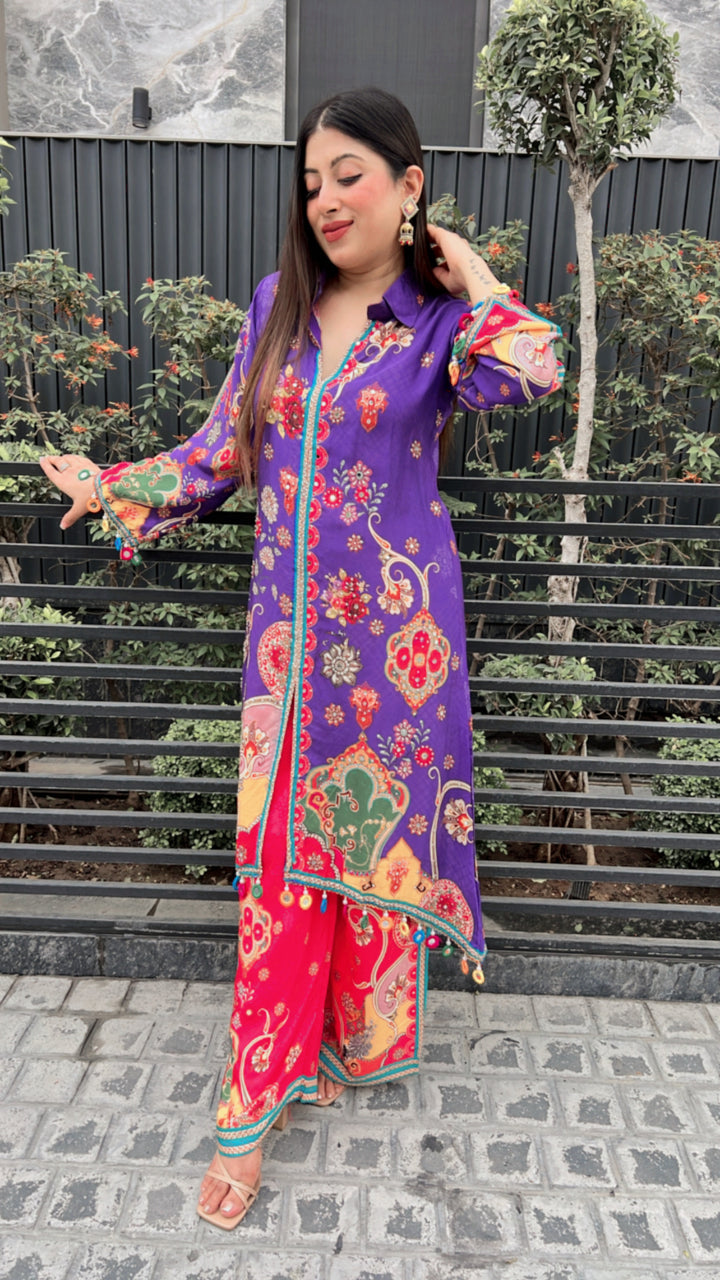 Purple Embellished Festive Set