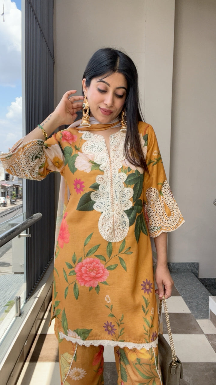 "SAGE"-MUSTARD TULIP PANTS THREE PIECE SUIT