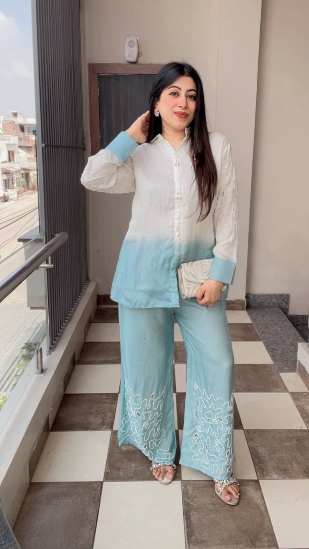 "OMBRE"-BLUE CO-ORD WITH HANDWORK DETAILINGS