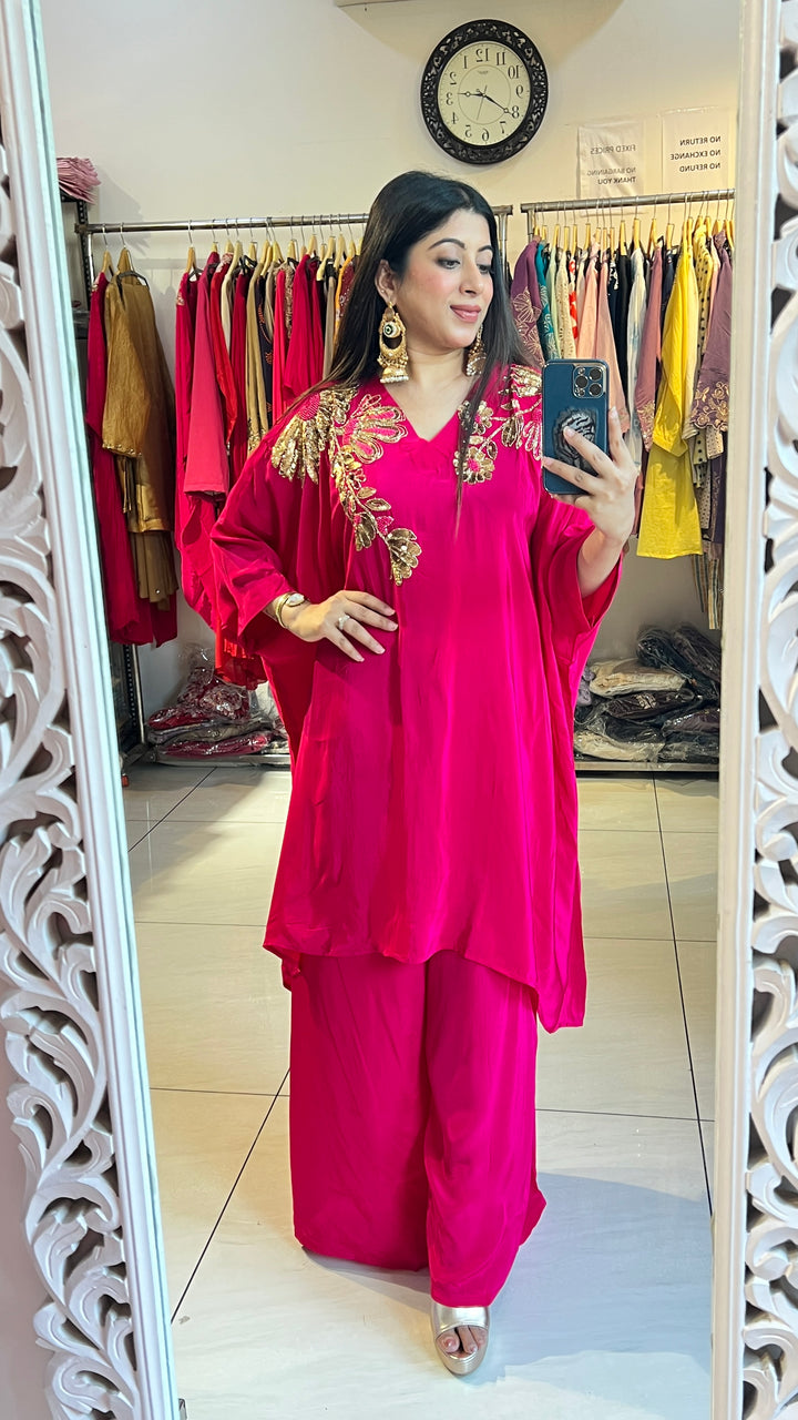 "LIZA"-HOT PINK TWO PIECE HANDWORK SET