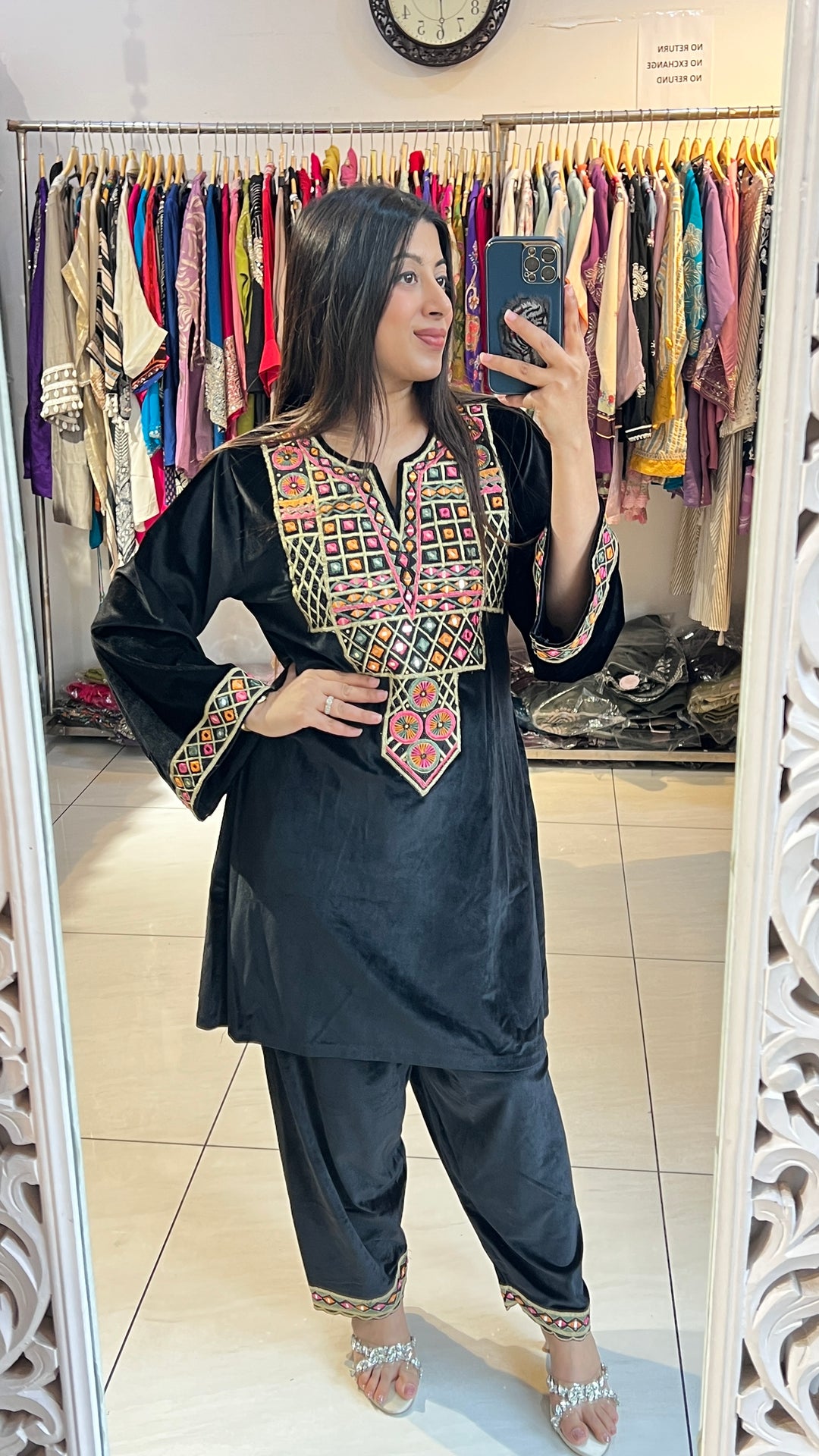"NISHA"-MIRROR EMBROIDERY VELVET  CO-ORD
