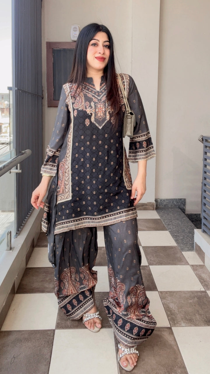 "NINA"-CHARCOAL BLACK FARSHI TWO PIECE SET