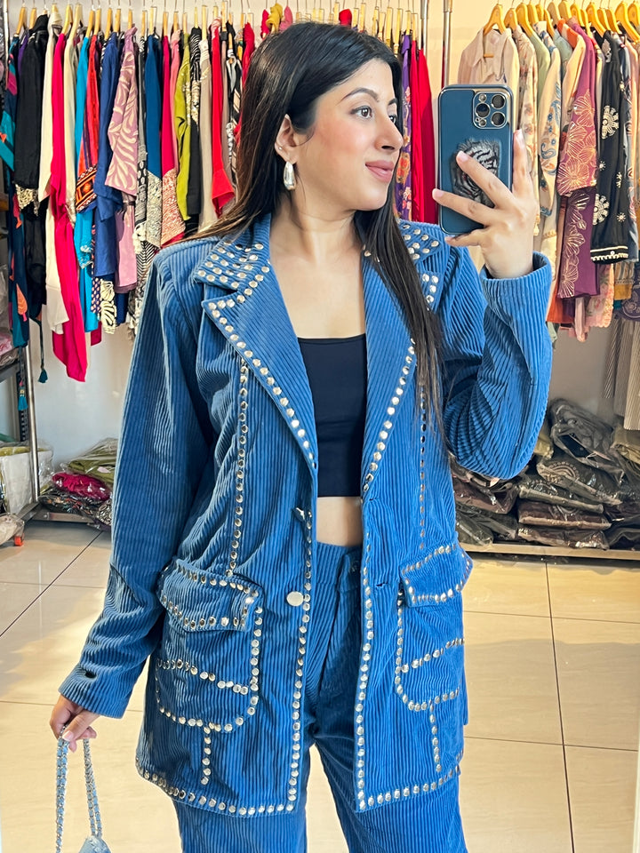 "RUVA"-CORDUROY TWO PIECE BLAZER SET