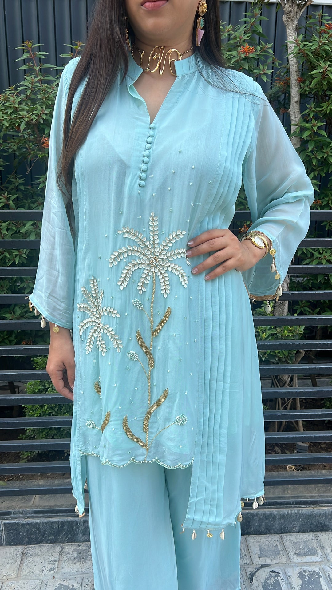 Blue ORGANZA SILK HANDWORK CO-ORD