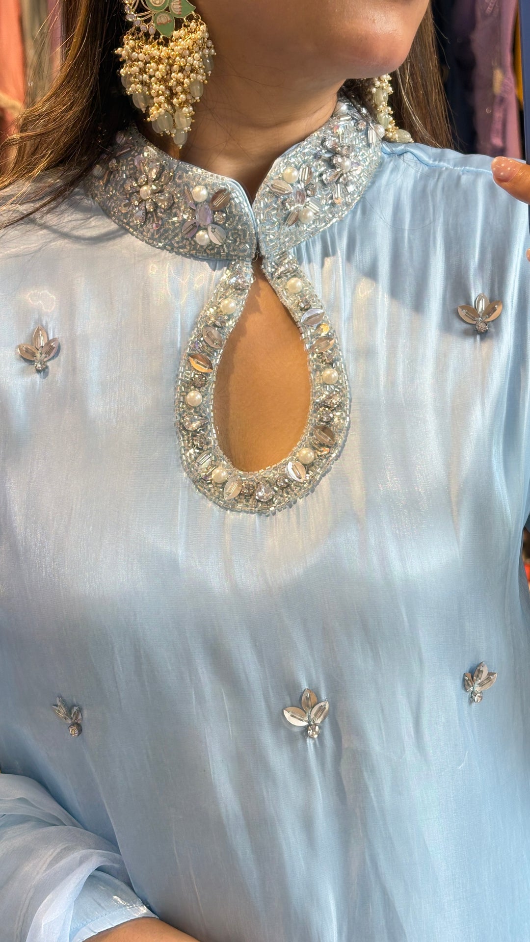 "zainab"-blue festive embellishded three piece suit