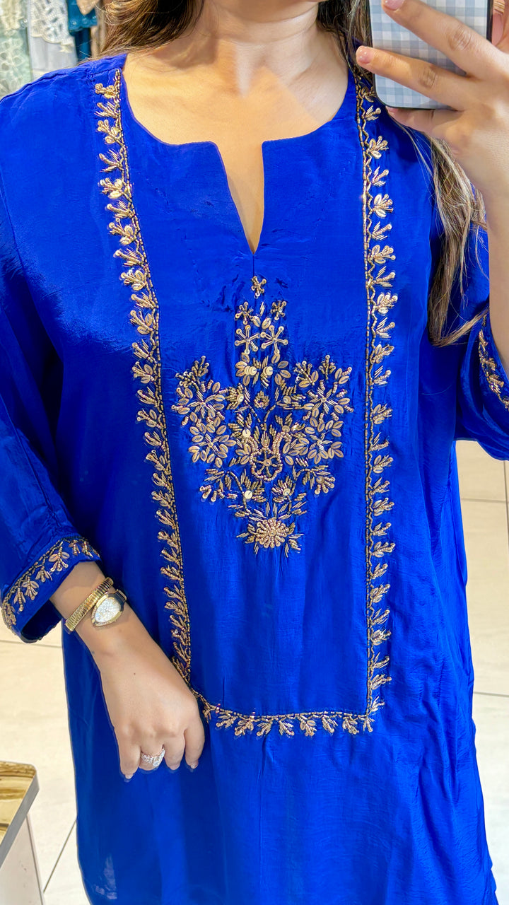 "mahnoor"-blue festive embellished two piece set
