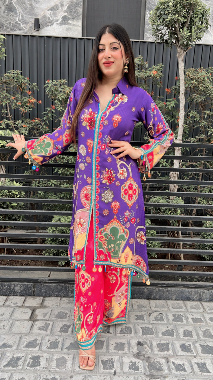 Purple Embellished Festive Set