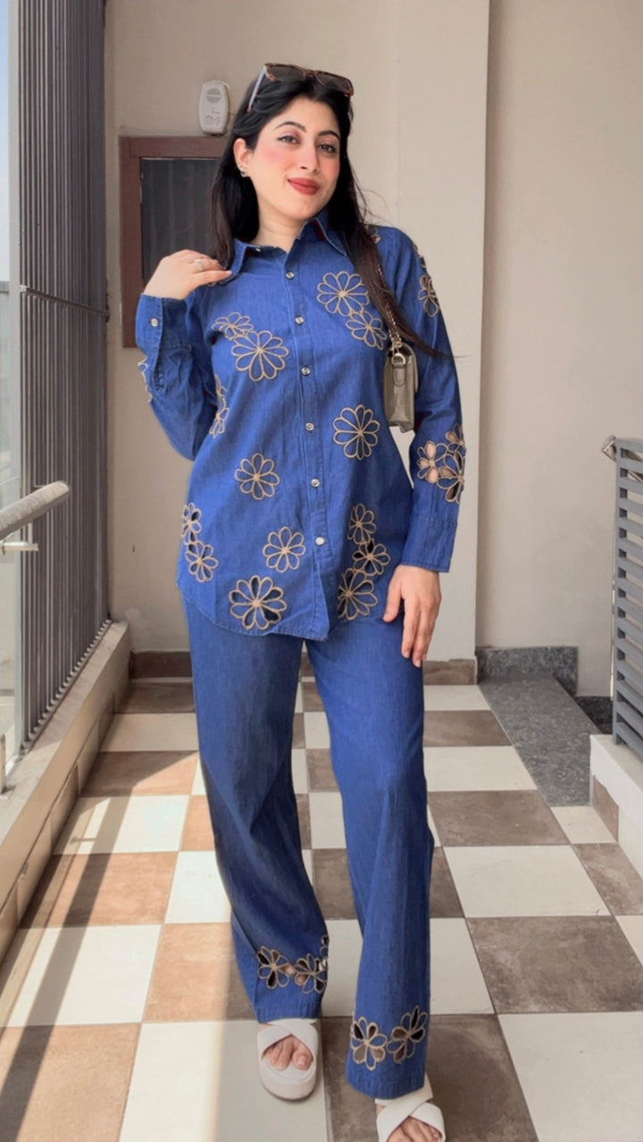 "NIKI"-DENIM CUTWORK CO-ORD