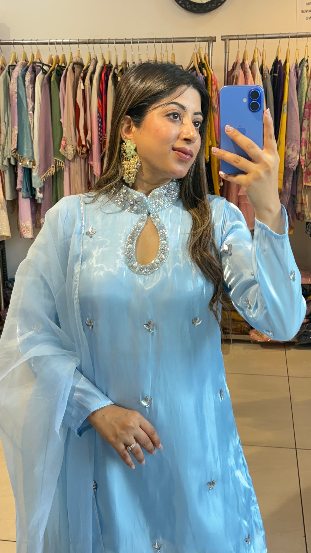 "zainab"-blue festive embellishded three piece suit