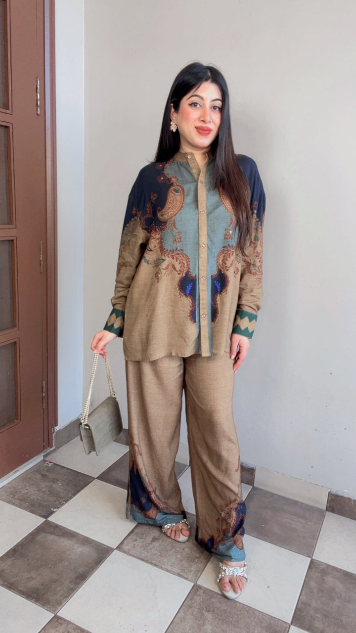 "IFRAH"-PRINTED SUMMER CO-ORD WITH HANDWORK DETAILING