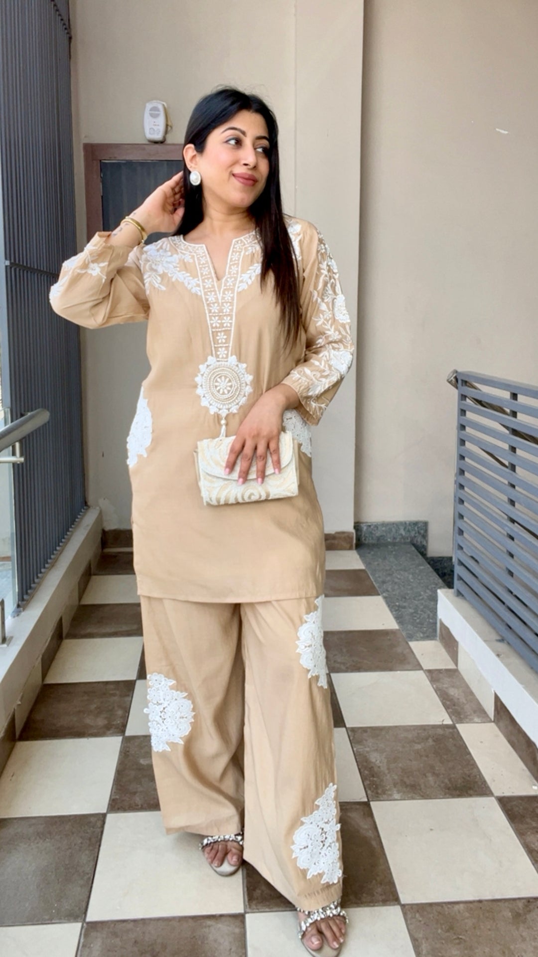 "KAYA"-BEIGE CO-ORD WITH HANDWORK AND EMBROIDERY DETAILING