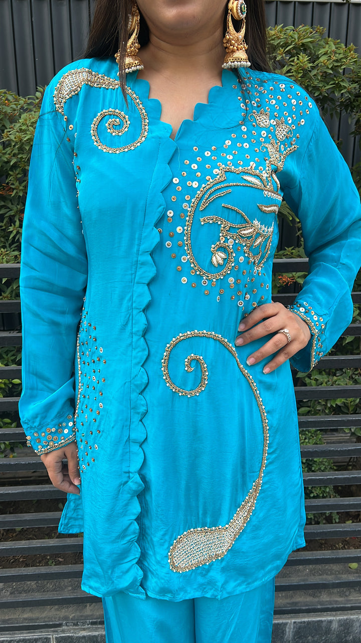 "BIBA"-TWO PICE BLUE HANDWORKED CO-ORD