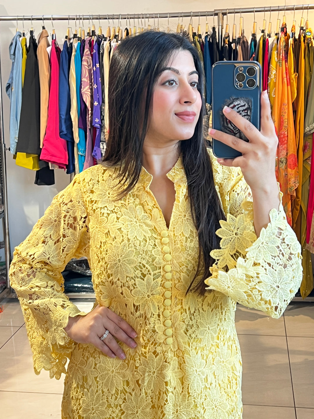 YELLOW COTTON CROCHET CO-ORD  WITH LINING
