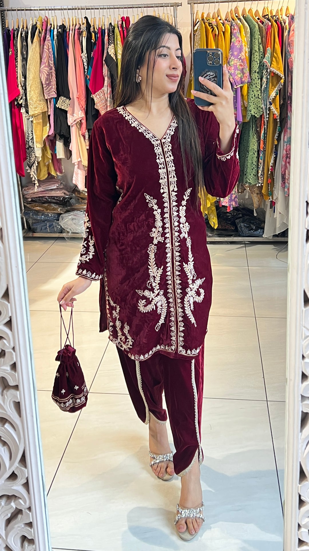 "GURMEHAR"-TULIP PANTS CO-ORD WITH POTLI BAG