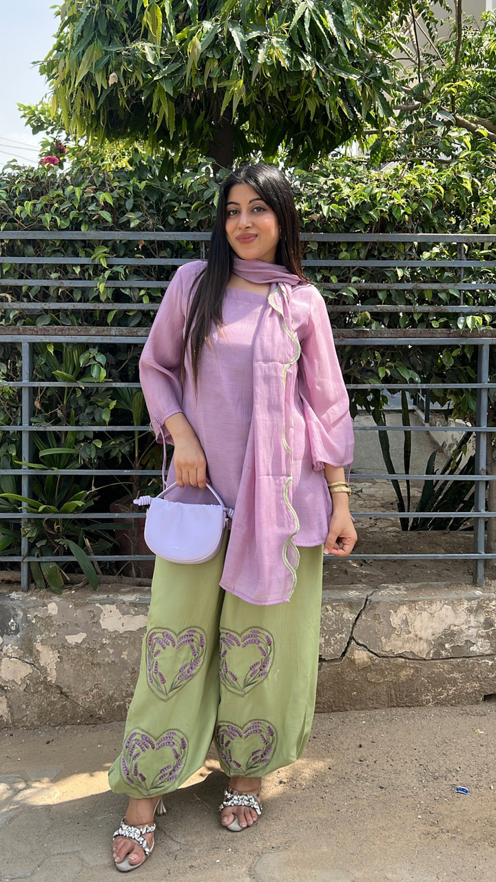 "ZOE"-Lavender And Matcha Balloon Pant 3 Pcs Set