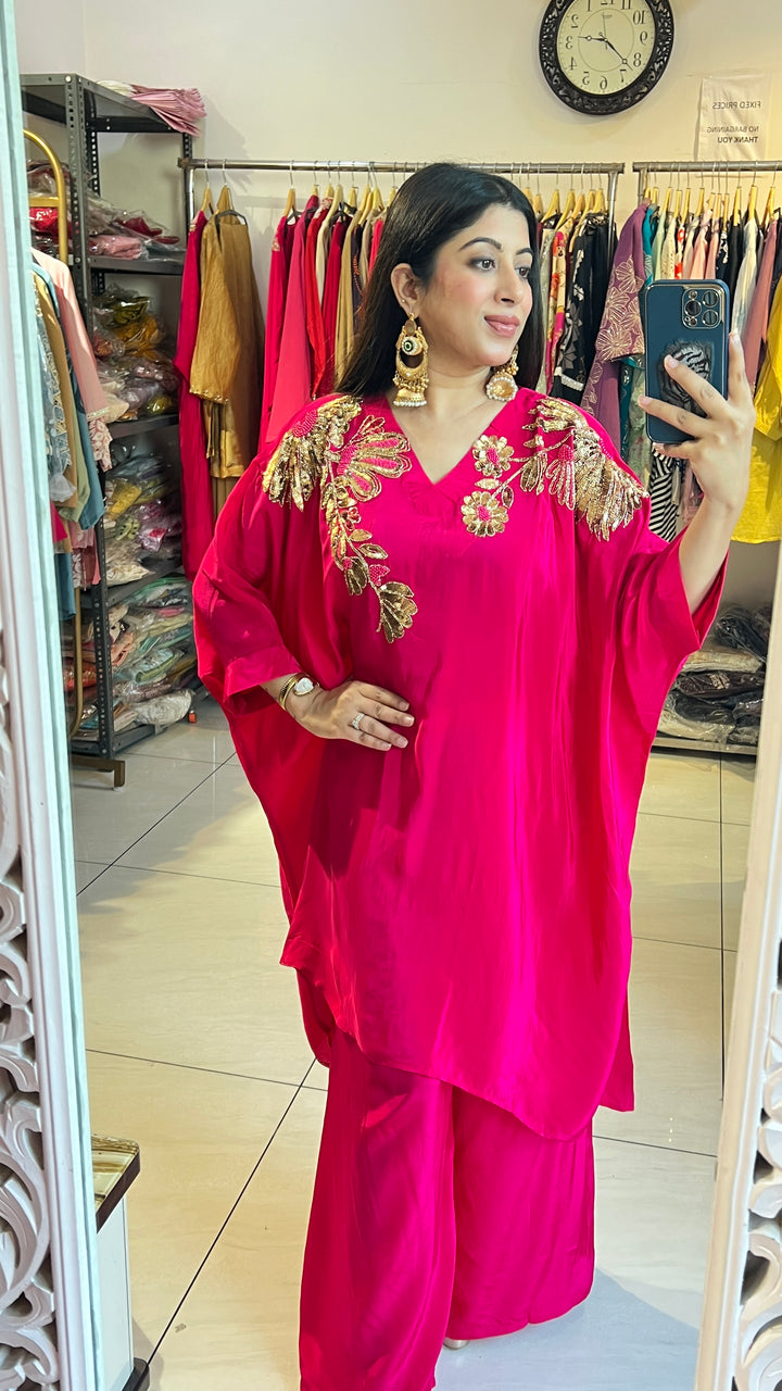 "LIZA"-HOT PINK TWO PIECE HANDWORK SET