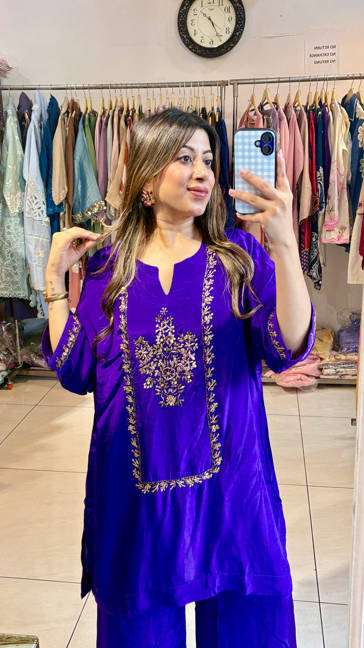 "mahnoor"-purple festive embellished two piece set