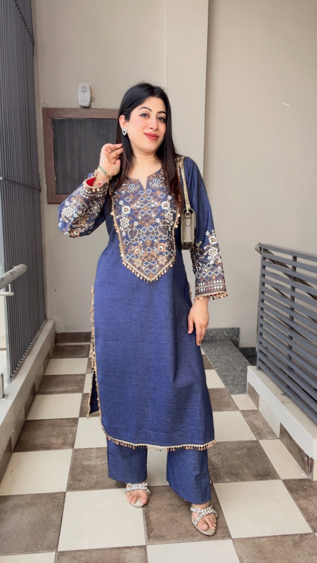 "SIMMY"-COTTON DENIM Thread Embroidered Co ord Set