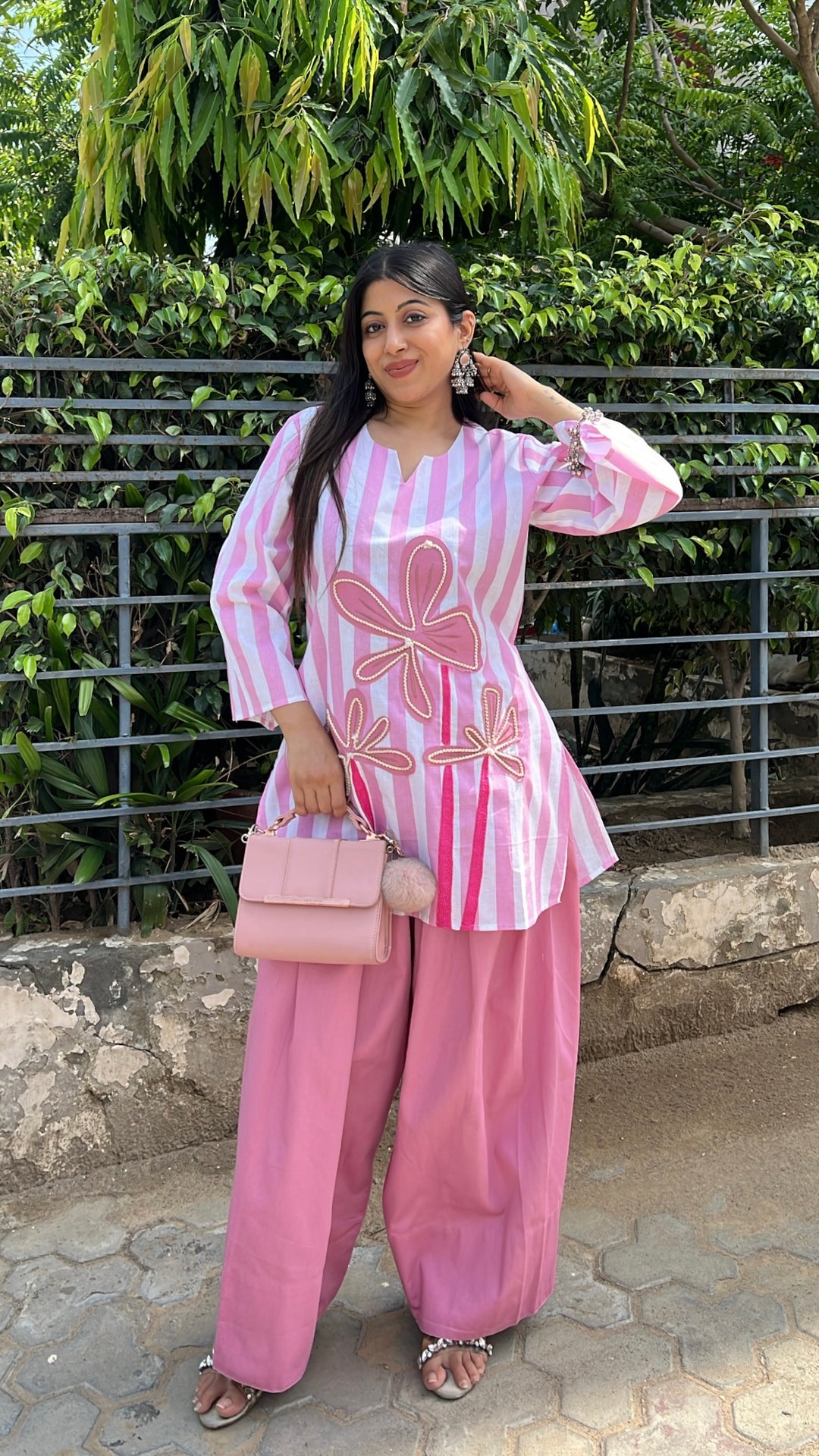 "vincy"-floral pink two piece set