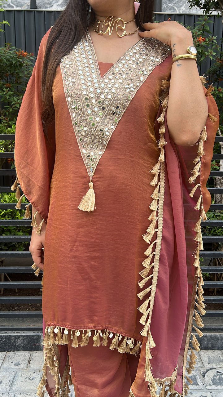 Shimmer Organza Mirror Work Kaftan