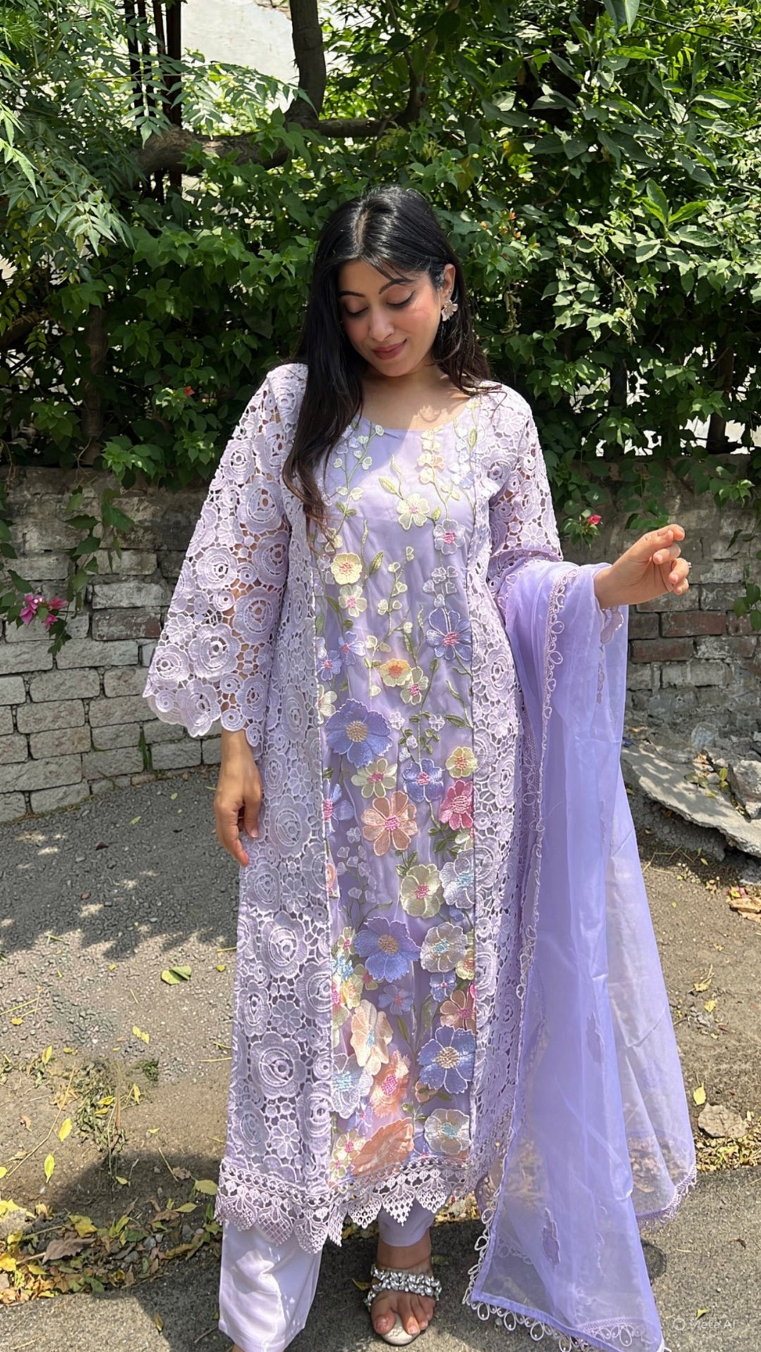"AIZEL"-Lilac CROCHET FLORAL SUIT SET