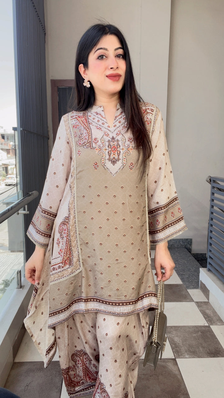"NINA"-BEIGE FARSHI TWO PIECE SET