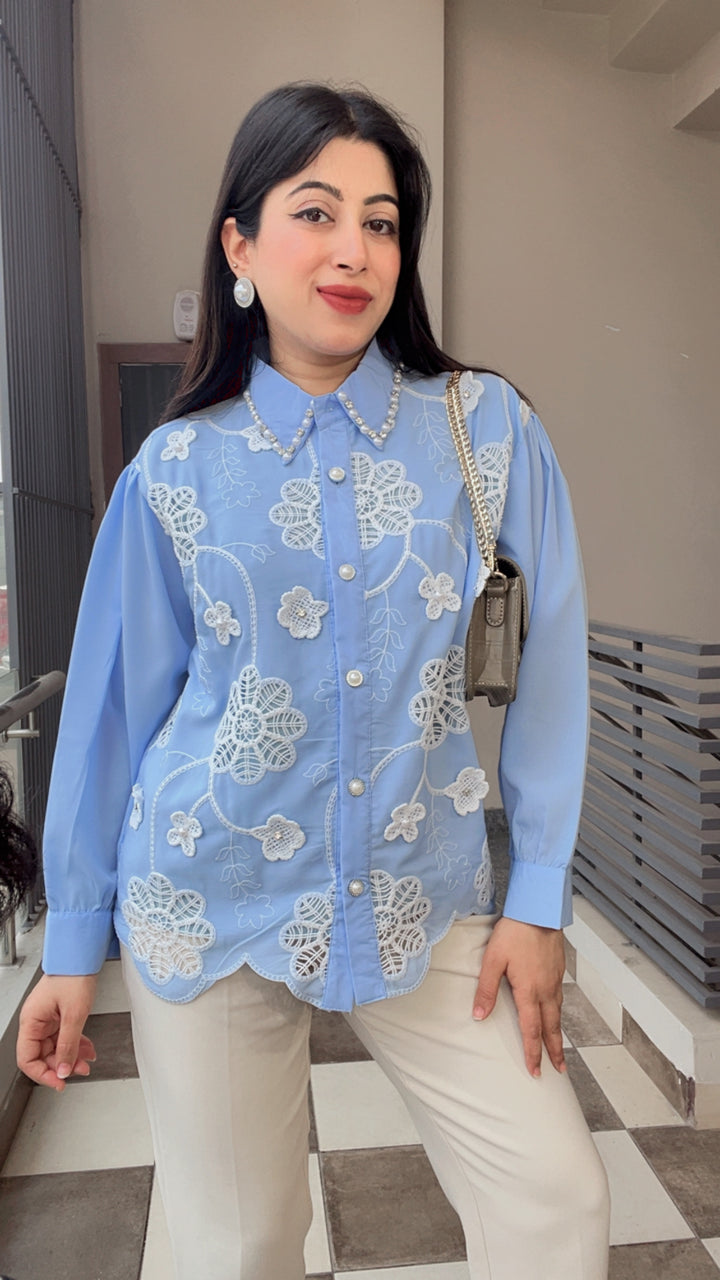 "daizy"-floral embroidery shirt