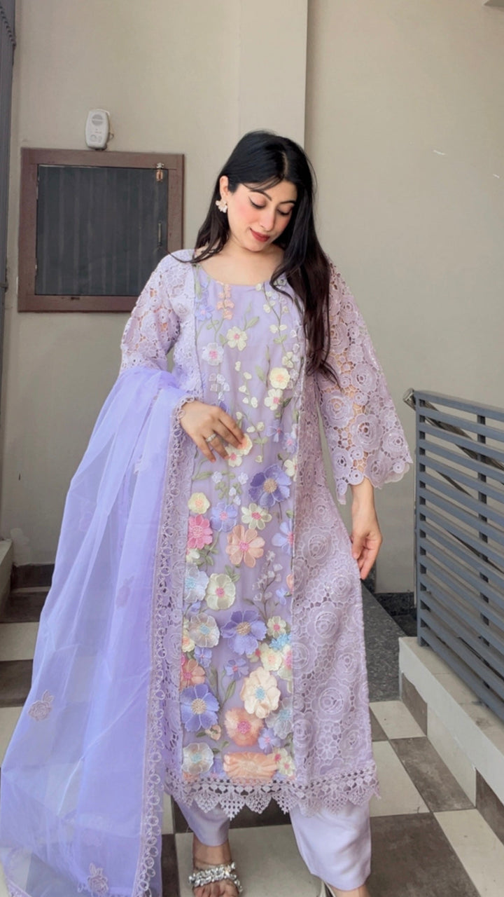 "AIZEL"-Lilac CROCHET FLORAL SUIT SET
