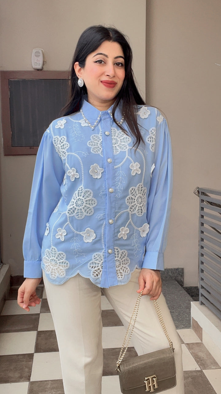 "daizy"-floral embroidery shirt