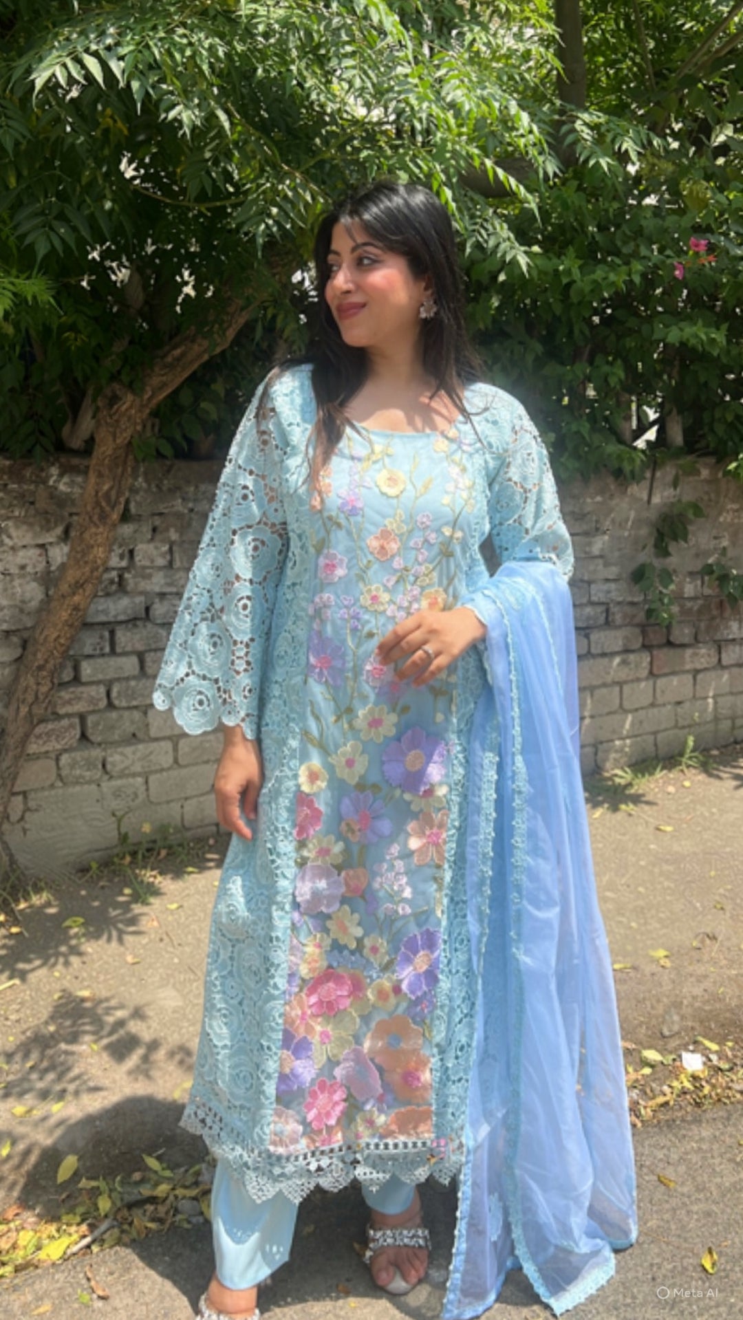"AIZEL"-Blue CROCHET FLORAL SUIT SET