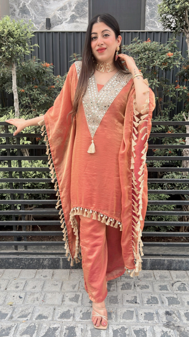 Shimmer Organza Mirror Work Kaftan