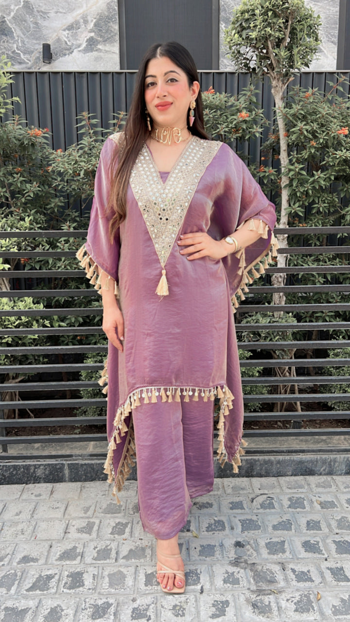 Purple SHIMMER ORGANZA MIRROR WORK KAFTAN