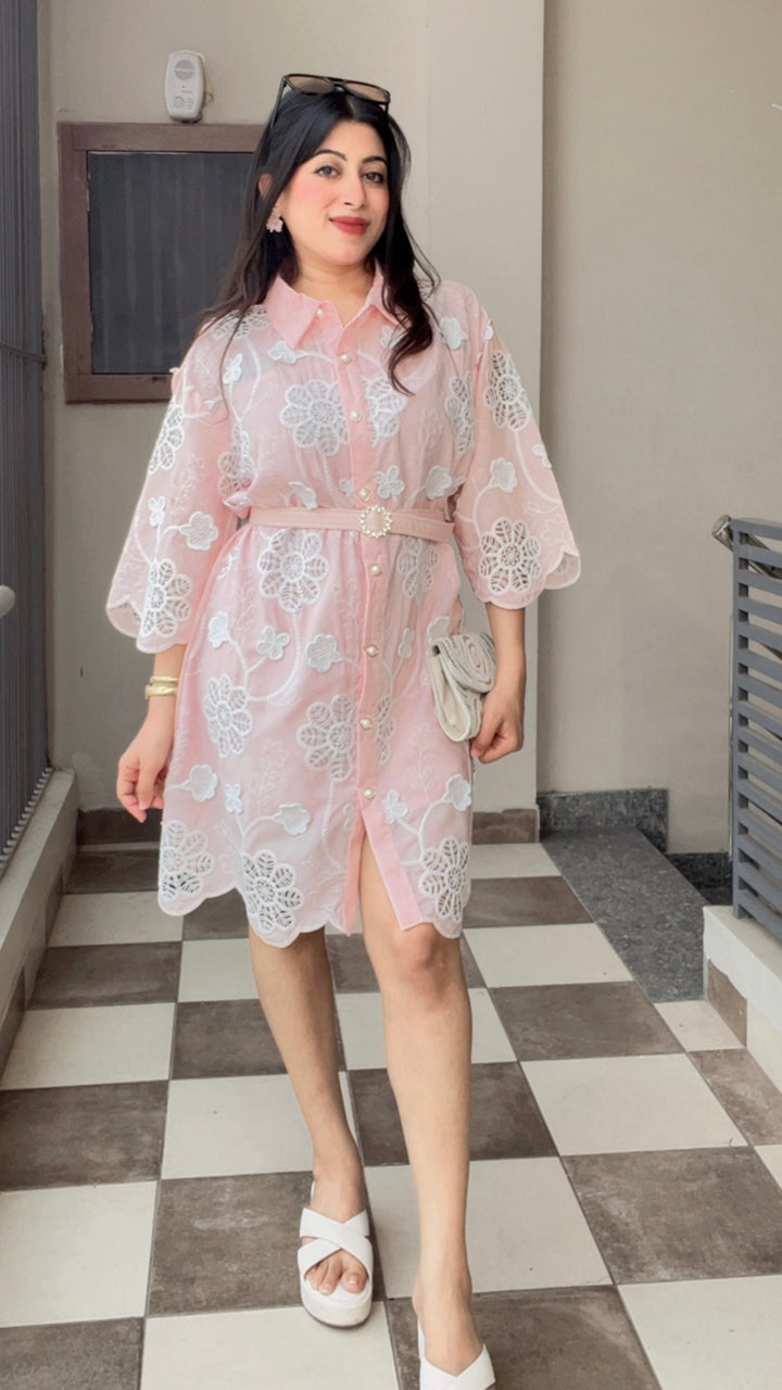 "SARA"-PASTEL SUMMER DRESS WITH BELT