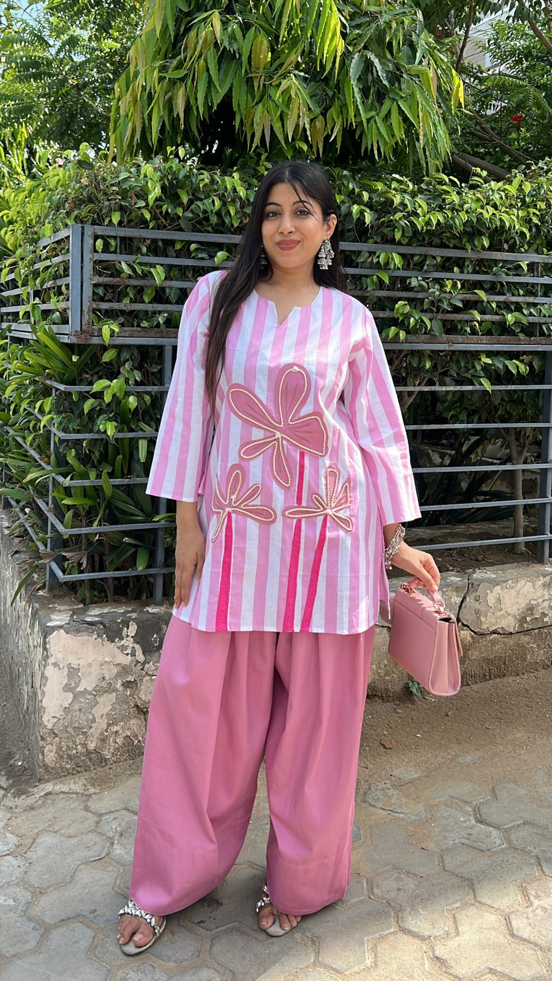 "vincy"-floral pink two piece set
