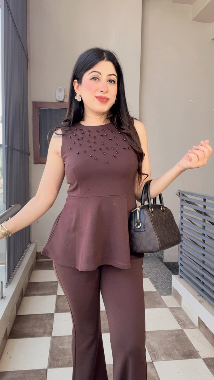 "ZYNA"-CHOCOLATE BROWN TWO PIECE SET
