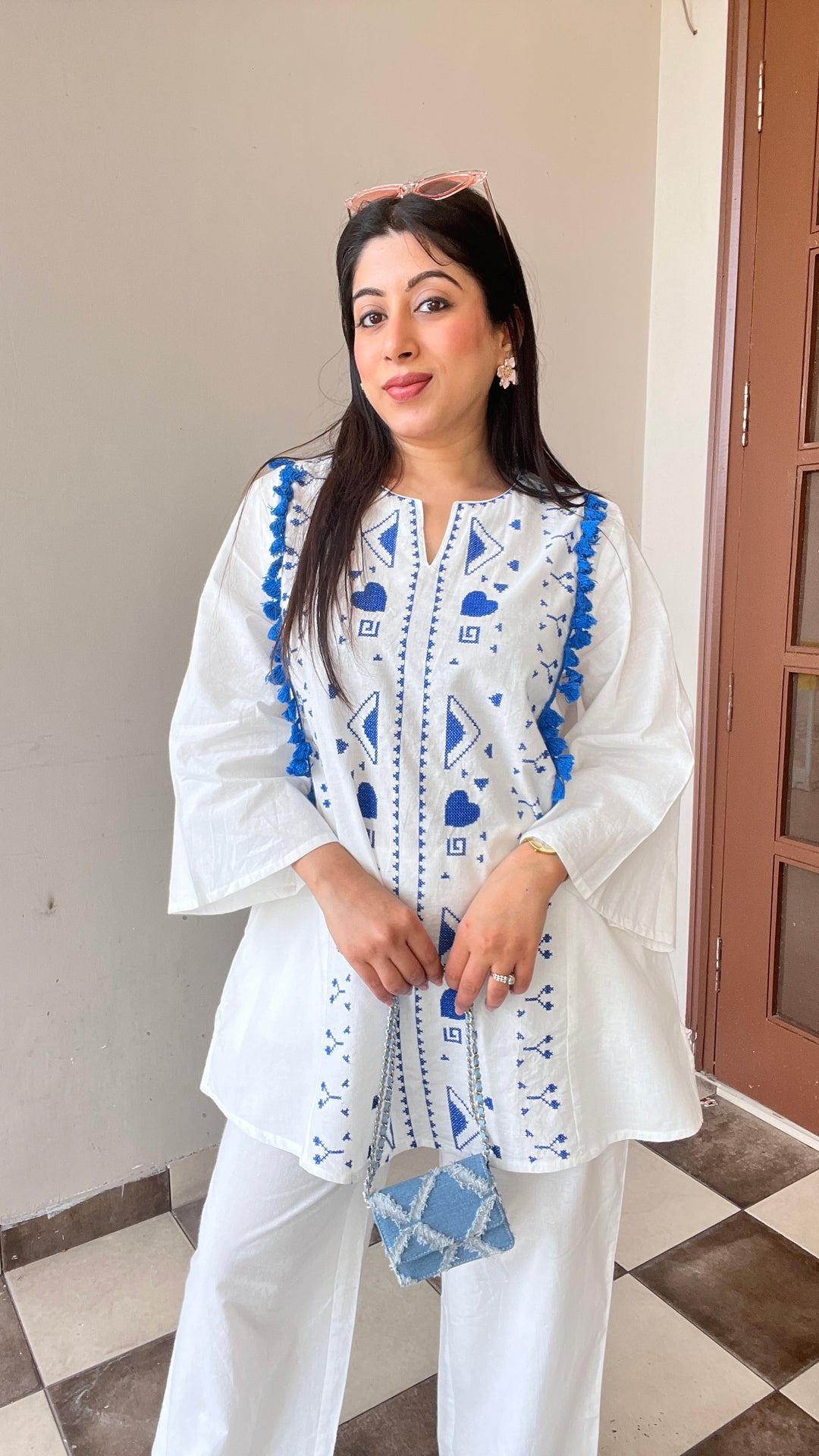 “Zoya”-Ivory Bloom Embroidered Cotton Co-Ord Set 🩵