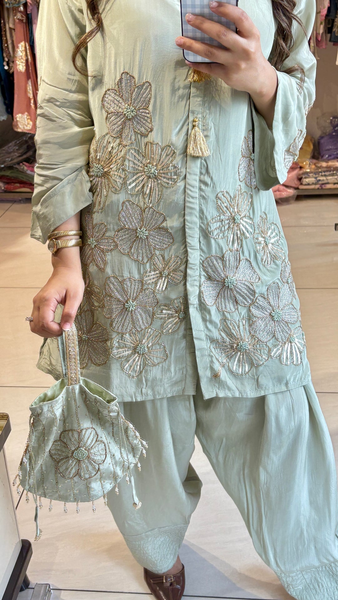 "ZAHRA"-FESTIVE CO-ORD WITH POTLI BAG