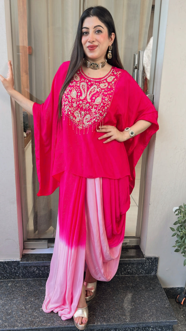 SHABANA-OMBRE DRAPE SKIRT SET WITH INNER