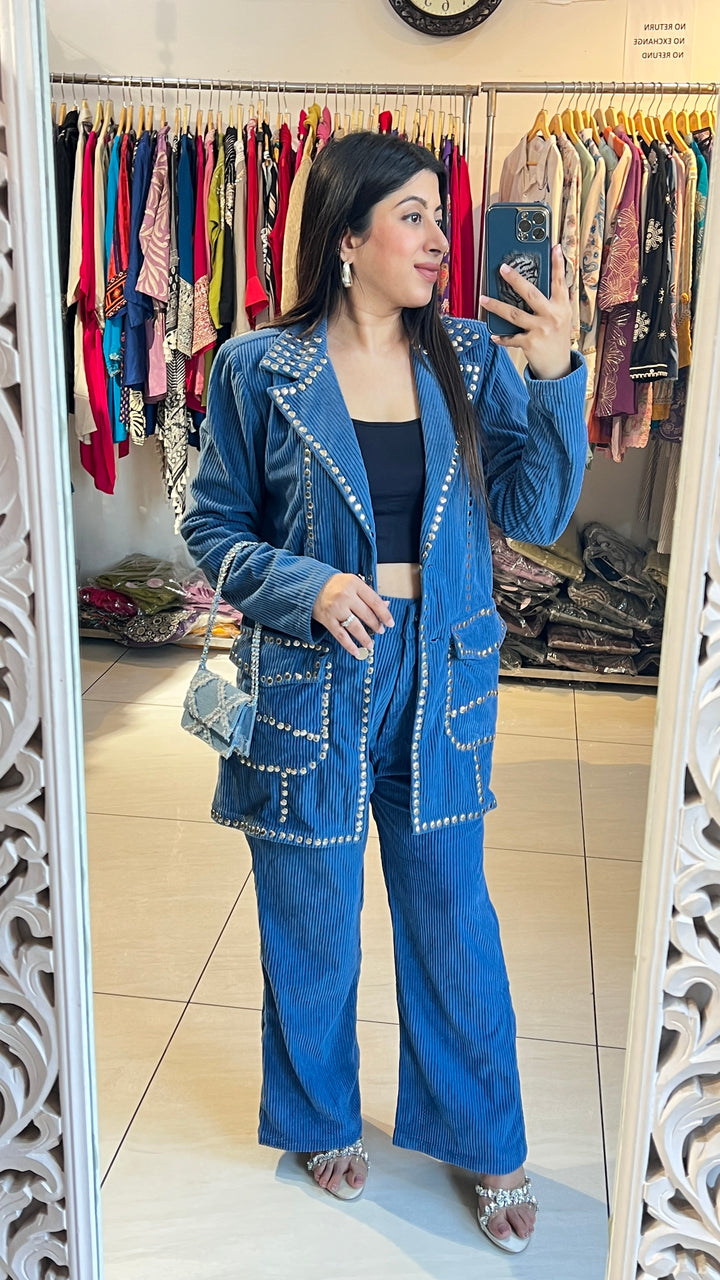"RUVA"-CORDUROY TWO PIECE BLAZER SET