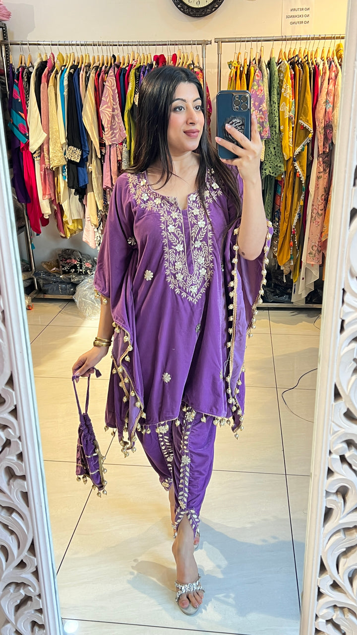 "ISHA"-TULIP VELVET CO-ORD WITH POTLI