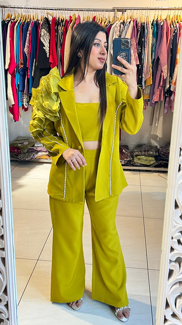 "DAIZY"-3 PIECE RUFFLED BLAZER SET