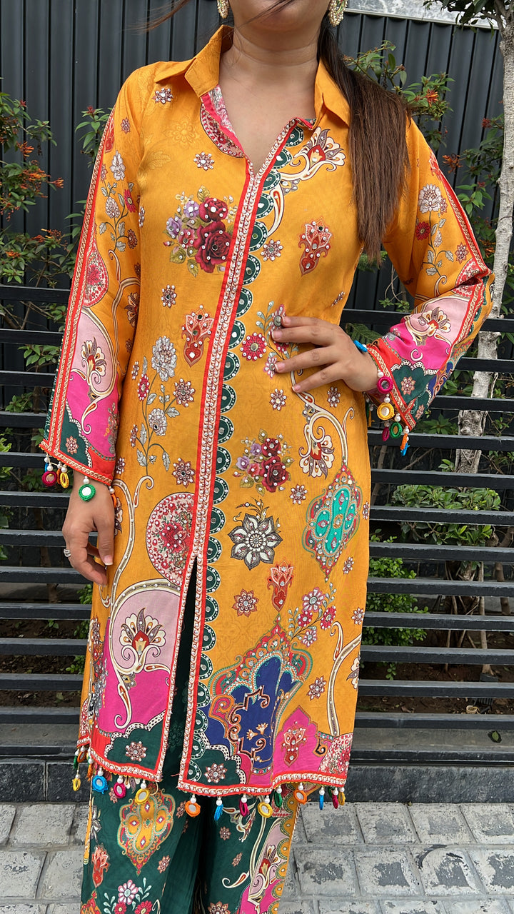 Yellow Embellished Festive Set
