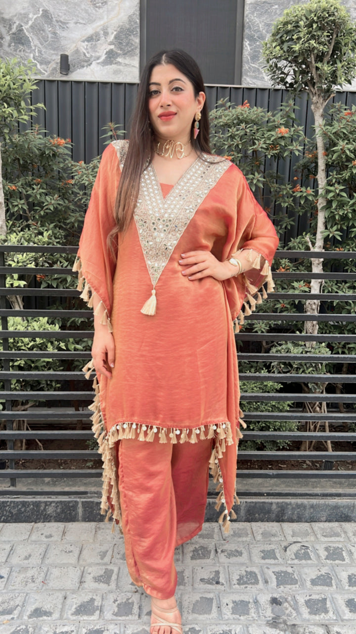 Shimmer Organza Mirror Work Kaftan