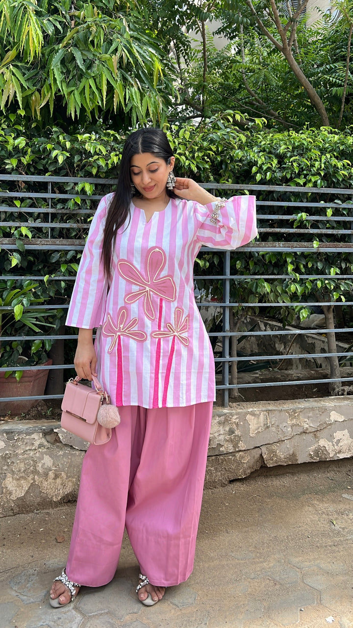 "vincy"-floral pink two piece set