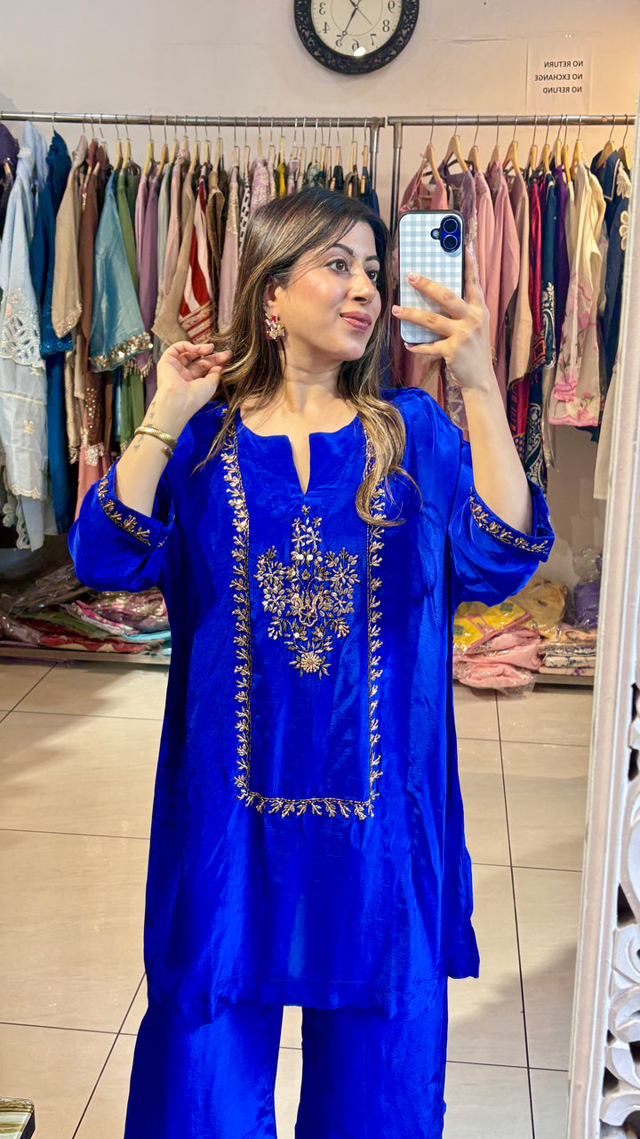 "mahnoor"-blue festive embellished two piece set