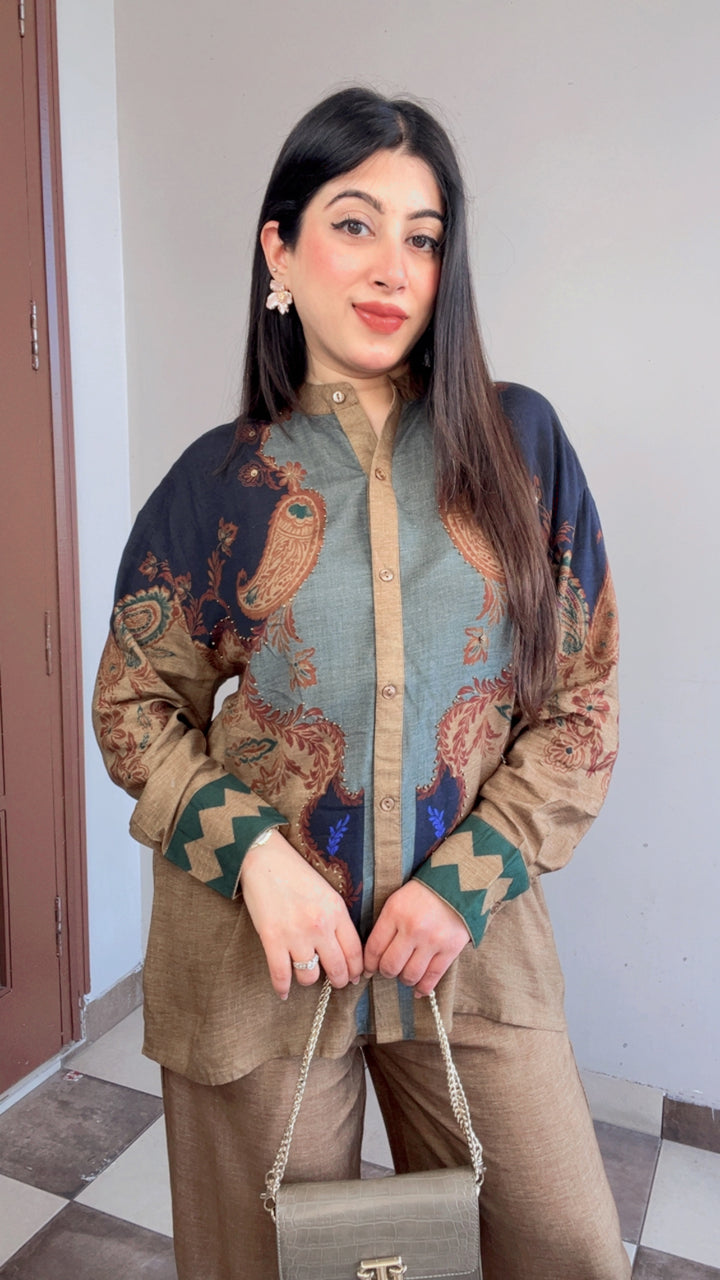 "IFRAH"-PRINTED SUMMER CO-ORD WITH HANDWORK DETAILING