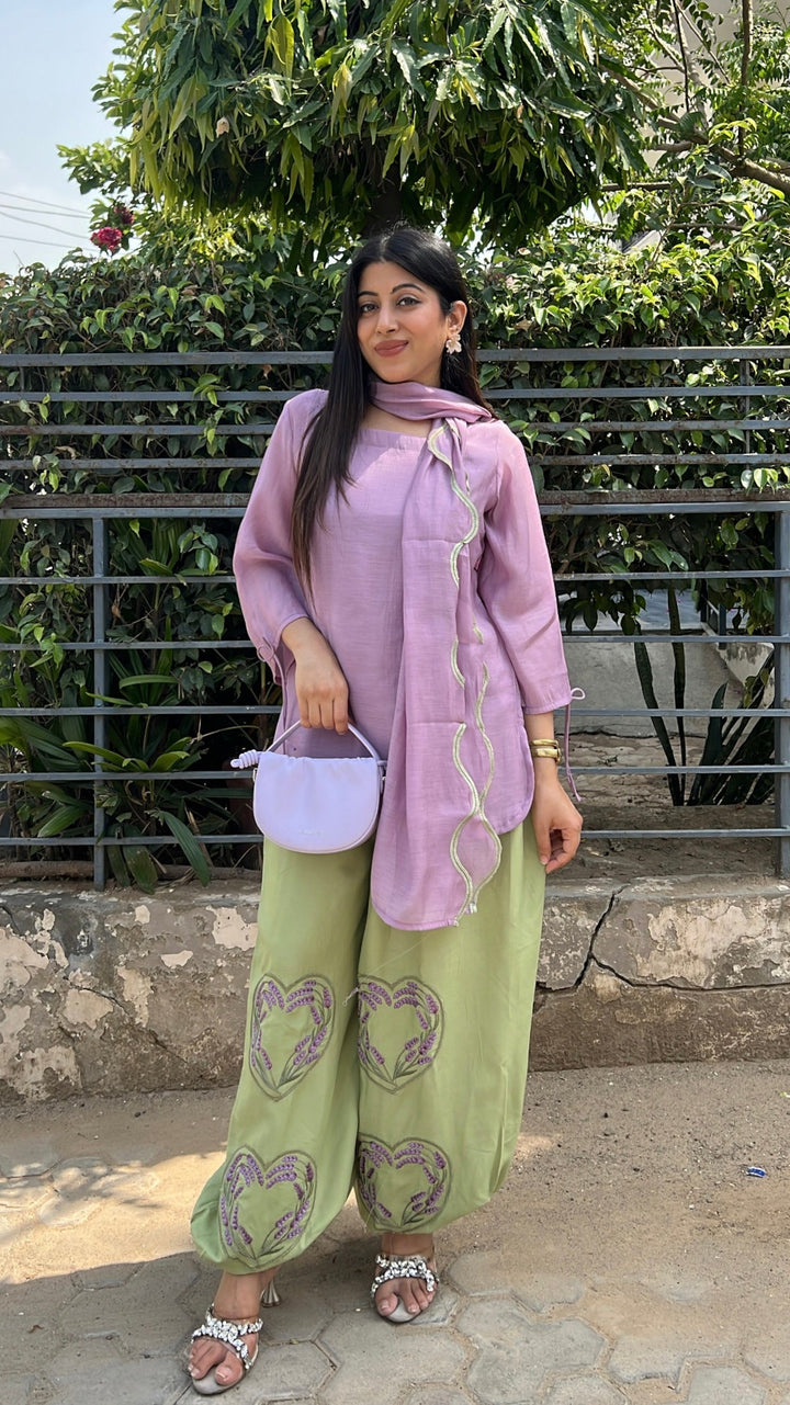 "ZOE"-Lavender And Matcha Balloon Pant 3 Pcs Set